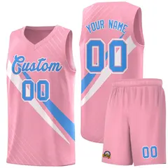 Light Pink Diagonal Pinstripe Color Block Basketball Jersey 1
