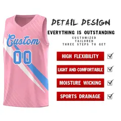 Light Pink Diagonal Pinstripe Color Block Basketball Jersey 2