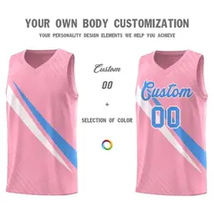Light Pink Diagonal Pinstripe Color Block Basketball Jersey 3