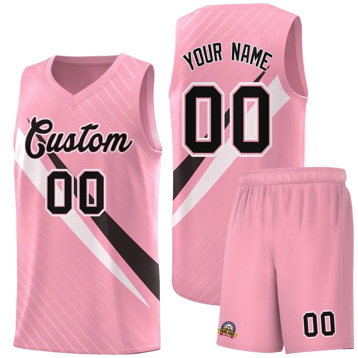 Light Pink Diagonal Pinstripe Color Block Basketball Jersey