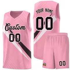 Light Pink Diagonal Pinstripe Color Block Basketball Jersey 1