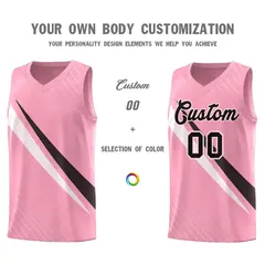 Light Pink Diagonal Pinstripe Color Block Basketball Jersey 3
