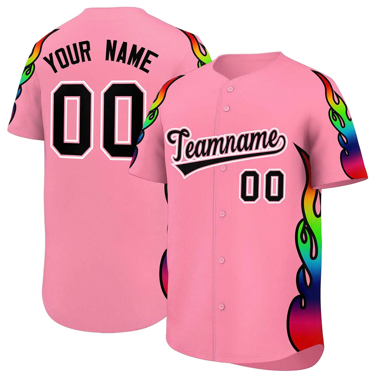 Light Pink Graffiti Multicolored Flames Baseball Jersey