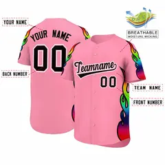 Light Pink Graffiti Multicolored Flames Baseball Jersey 2