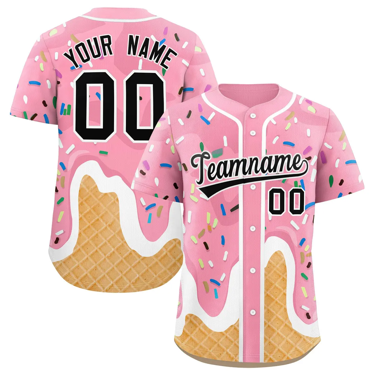 Light Pink Ice Cream Cone Graffiti Fashion Baseball Jersey