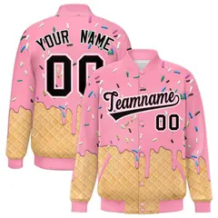 Light Pink Ice Cream Cone Graffiti Full-Snap Varsity Jacket