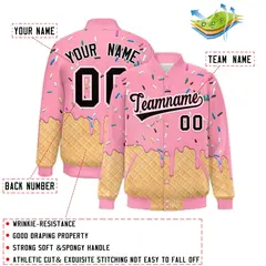 Light Pink Ice Cream Cone Graffiti Full-Snap Varsity Jacket 2