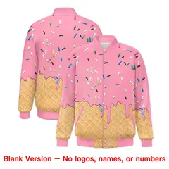 Light Pink Ice Cream Cone Graffiti Full-Snap Varsity Jacket 7