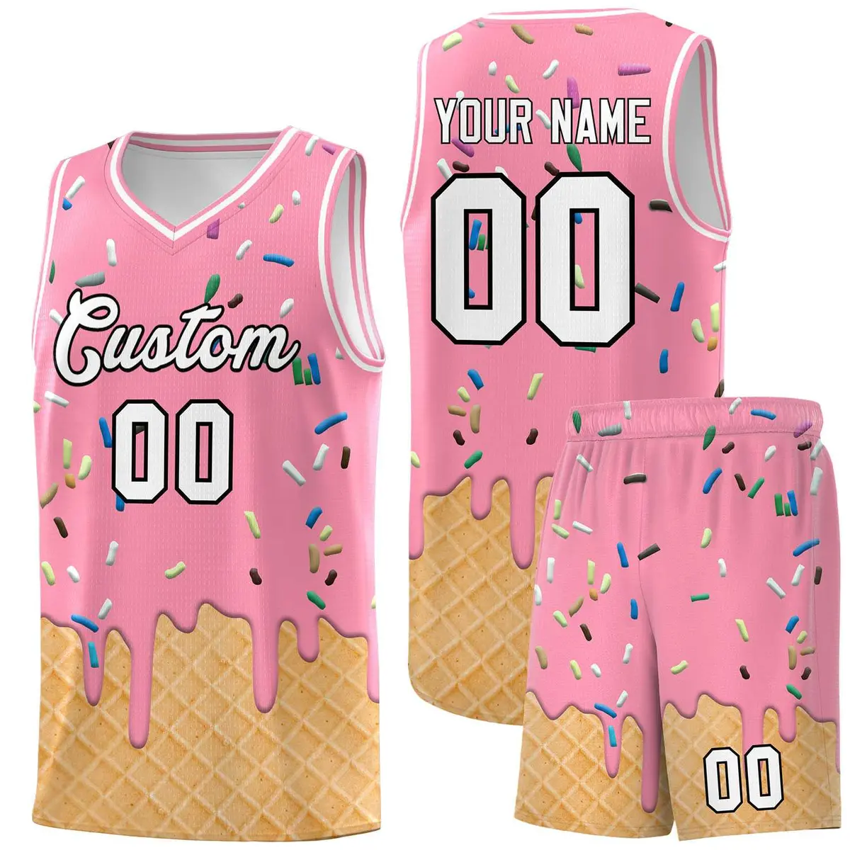 Light Pink Ice Cream Element Pattern Basketball Kits