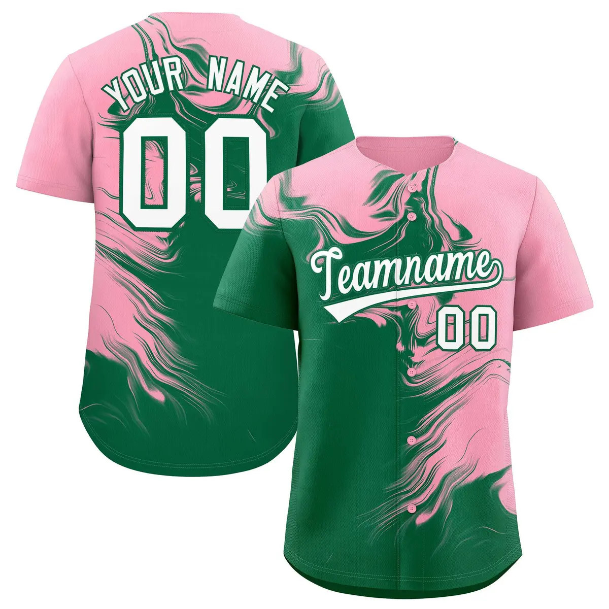 Light Pink Kelly Green Ink Pattern Authentic Baseball Jersey