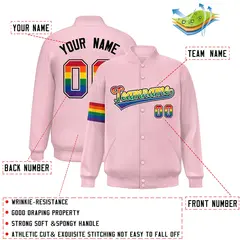 Light Pink LGBT Rainbow Pride Letterman Baseball Jacket 2