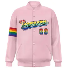 Light Pink LGBT Rainbow Pride Letterman Baseball Jacket 3
