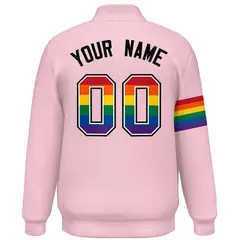 Light Pink LGBT Rainbow Pride Letterman Baseball Jacket 4