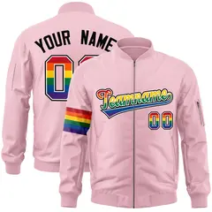 Light Pink LGBT Rainbow Pride Month Letterman Bomber Jacket