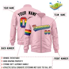 Light Pink LGBT Rainbow Pride Month Letterman Bomber Jacket 2