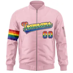 Light Pink LGBT Rainbow Pride Month Letterman Bomber Jacket 3
