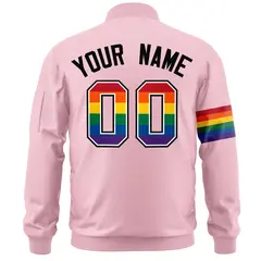 Light Pink LGBT Rainbow Pride Month Letterman Bomber Jacket 4