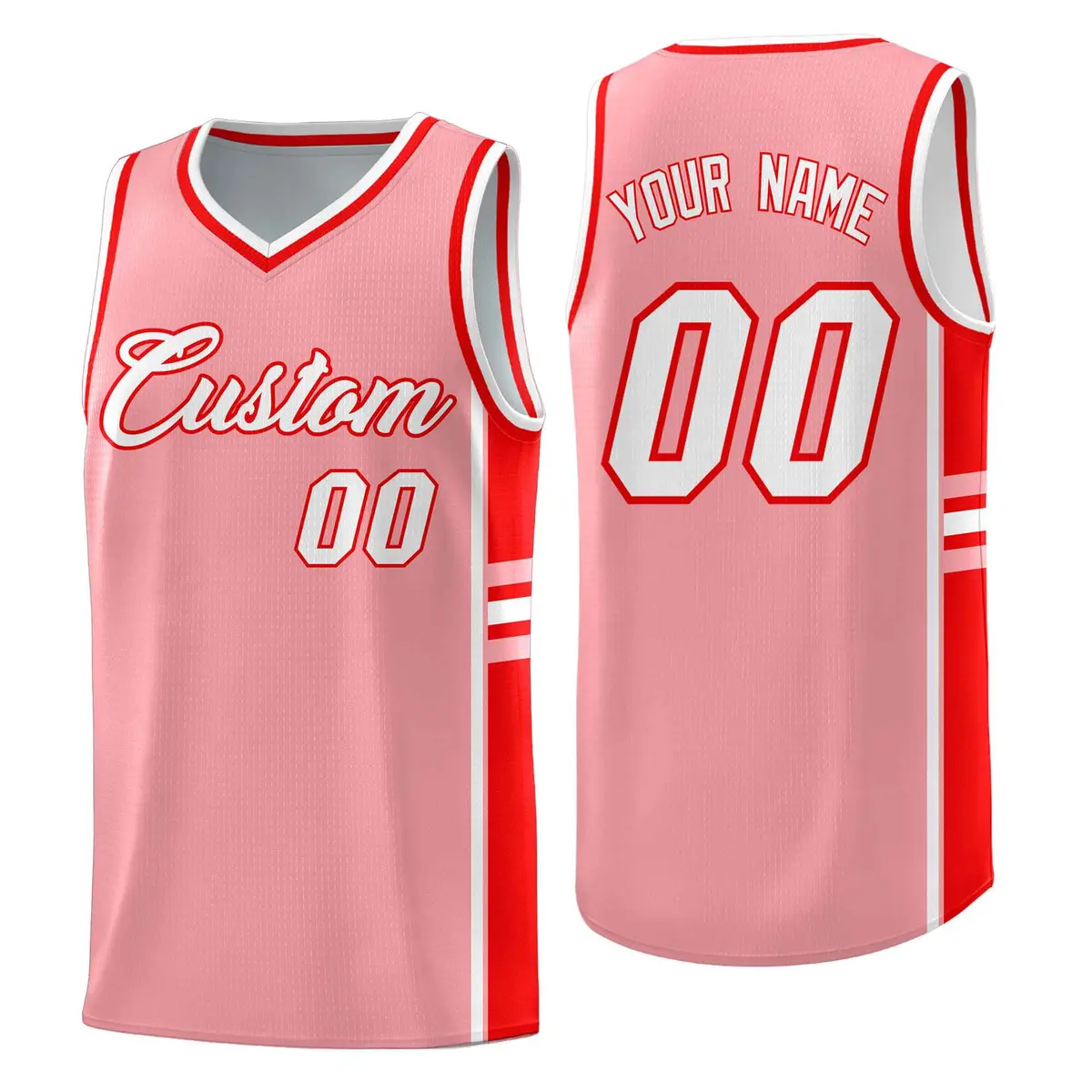 Light Pink Light Red Classic Color Block Basketball Jersey