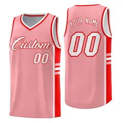 Light Pink Light Red Classic Color Block Basketball Jersey 1