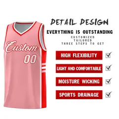 Light Pink Light Red Classic Color Block Basketball Jersey 2