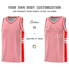 Light Pink Light Red Classic Color Block Basketball Jersey 3