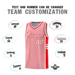 Light Pink Light Red Classic Color Block Basketball Jersey 4