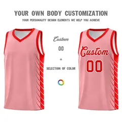Light Pink Light Red Side Symmetrical Line Pattern Basketball Jersey 3