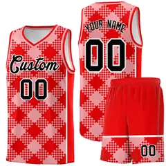 Light Pink Light Red-White Grid Basketball Kits For Team