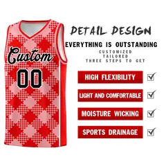 Light Pink Light Red-White Grid Basketball Kits For Team 2
