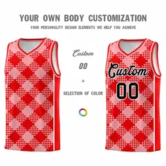Light Pink Light Red-White Grid Basketball Kits For Team 3