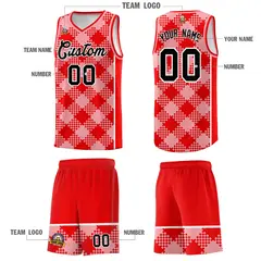 Light Pink Light Red-White Grid Basketball Kits For Team 5