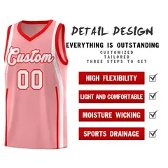 Light Pink Light Red-White Ribbon Pattern Basketball Kits 2