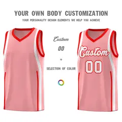 Light Pink Light Red-White Ribbon Pattern Basketball Kits 3