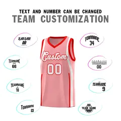 Light Pink Light Red-White Ribbon Pattern Basketball Kits 4