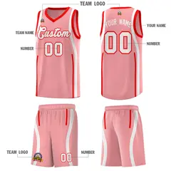 Light Pink Light Red-White Ribbon Pattern Basketball Kits 5