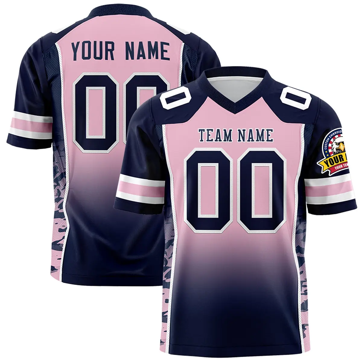 Light Pink Navy Gradient Side Pattern Football Jersey
