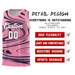 Light Pink Navy Graffiti Fluids Pattern Basketball Jersey Sets 2