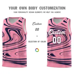 Light Pink Navy Graffiti Fluids Pattern Basketball Jersey Sets 3