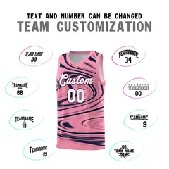 Light Pink Navy Graffiti Fluids Pattern Basketball Jersey Sets 4