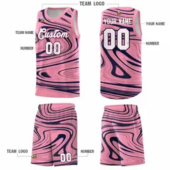 Light Pink Navy Graffiti Fluids Pattern Basketball Jersey Sets 5