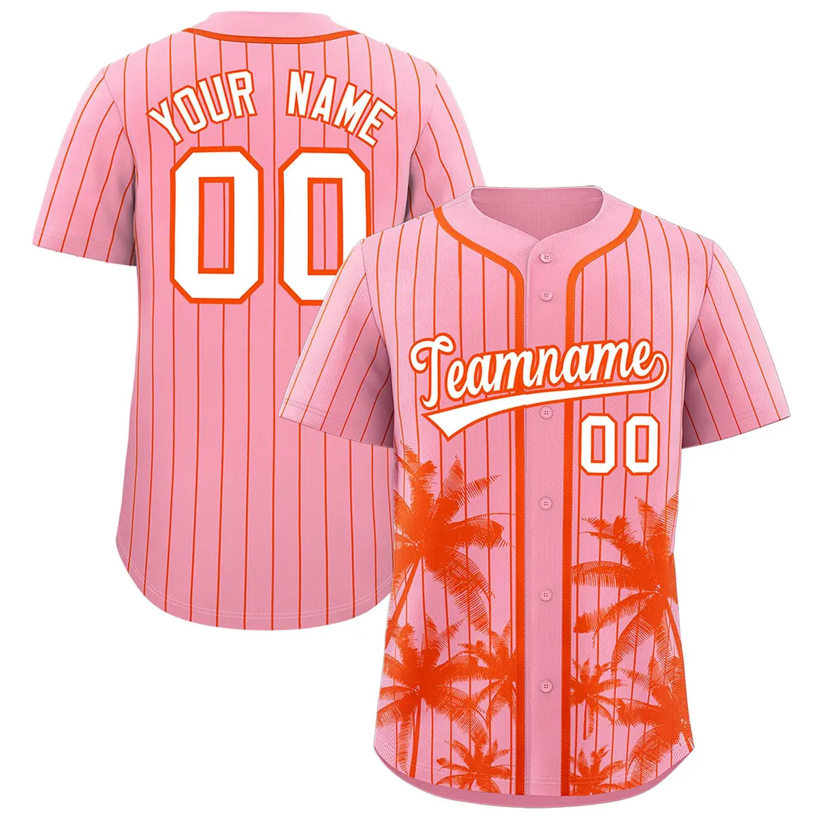 Light Pink Orange Pinstripe Coconut Tree Baseball Jersey