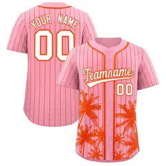 Light Pink Orange Pinstripe Coconut Tree Baseball Jersey 1