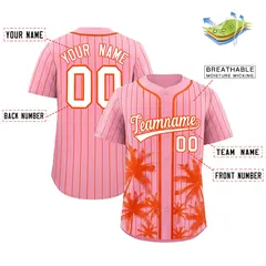 Light Pink Orange Pinstripe Coconut Tree Baseball Jersey 2
