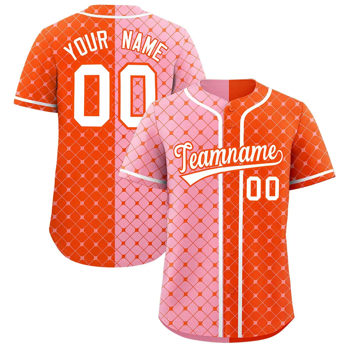 Light Pink Orange Split Plaid Authentic Baseball Jersey