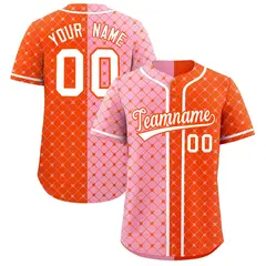 Light Pink Orange Split Plaid Authentic Baseball Jersey 1