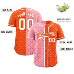 Light Pink Orange Split Plaid Authentic Baseball Jersey 2
