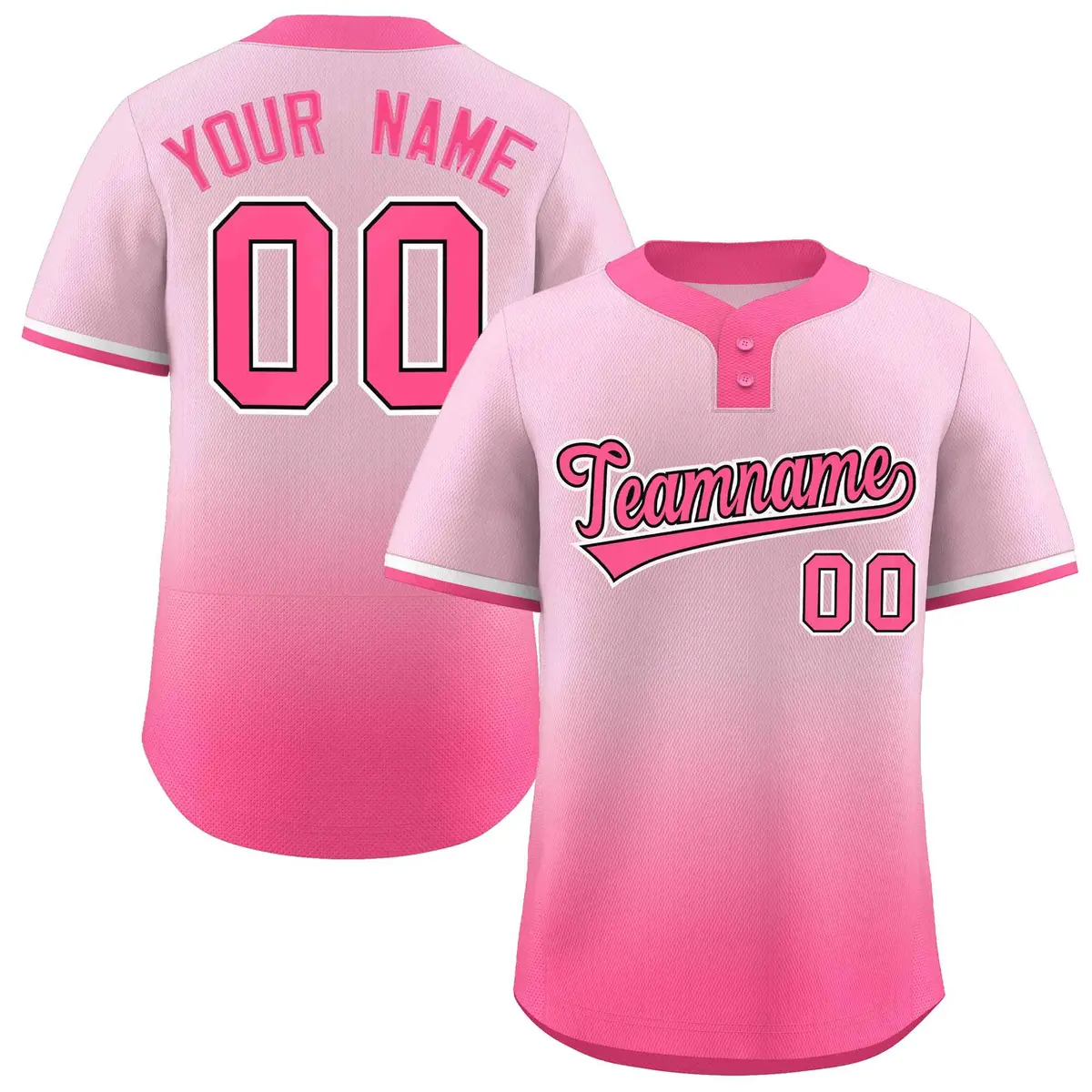 Light Pink Pink-Black Gradient Two-Button Softball Jersey