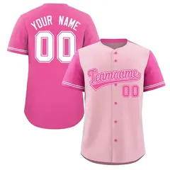 Light Pink Pink Color Block Raglan Sleeves Baseball Jersey