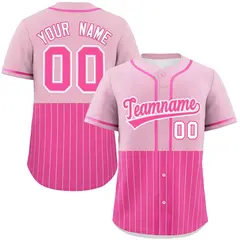 Light Pink Pink Half Stripe Authentic Baseball Jersey 1