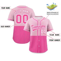 Light Pink Pink Half Stripe Authentic Baseball Jersey 2